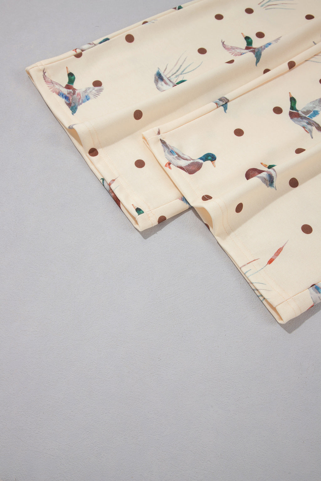 Beige Polka Dot Mallard Print Crewneck Pullover Two Piece Pants Set PREORDER ETA 3 WEEKS