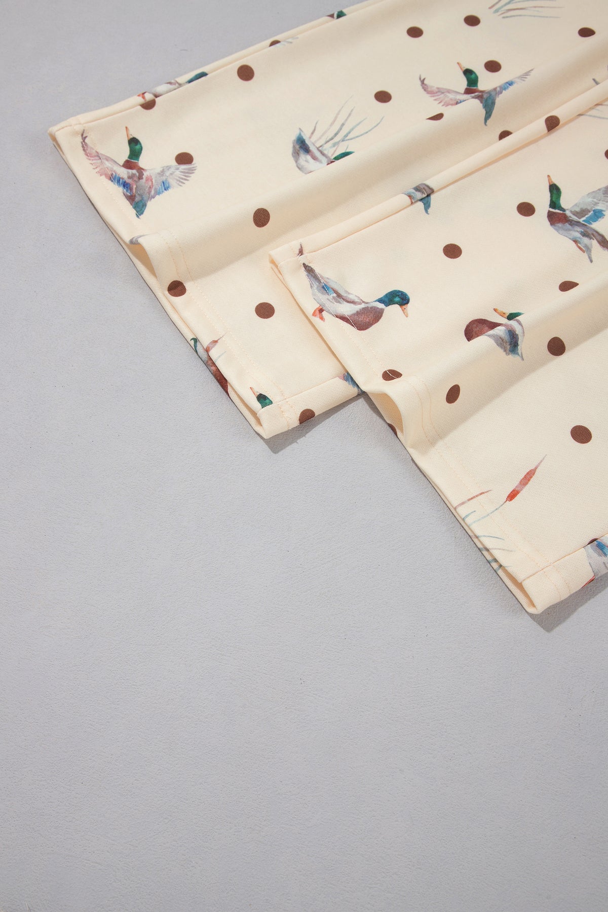 Beige Polka Dot Mallard Print Crewneck Pullover Two Piece Pants Set PREORDER ETA 3 WEEKS