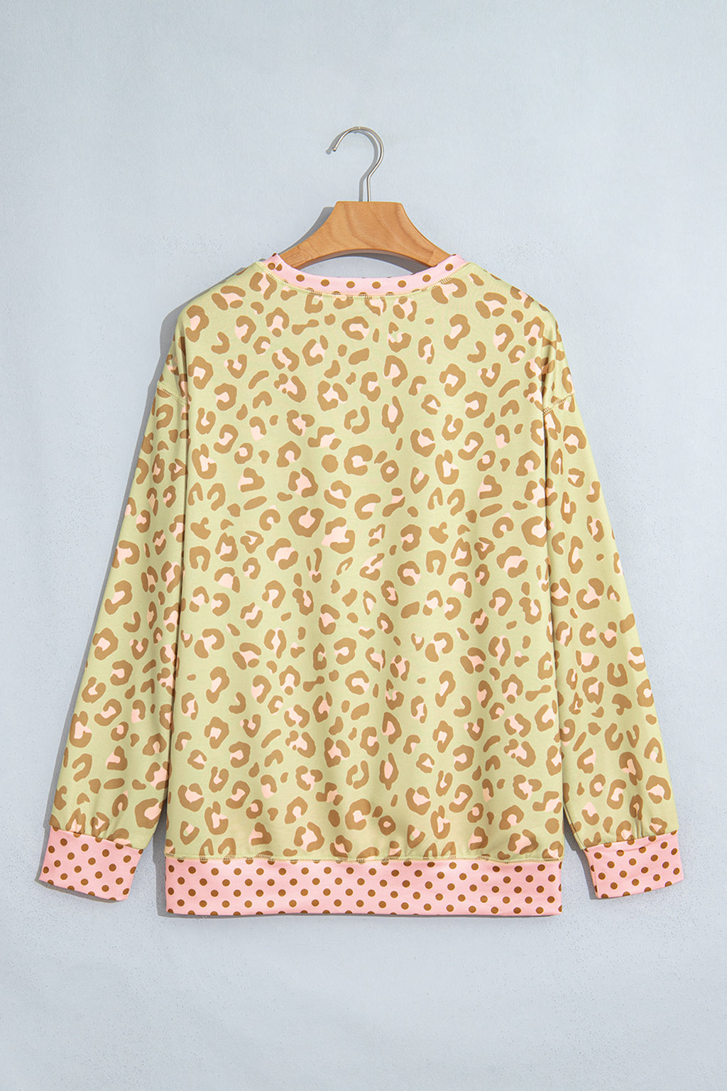 Khaki Leopard Polka Dot Colorblock Trim Long Sleeve Top PREORDER ETA 3 WEEKS