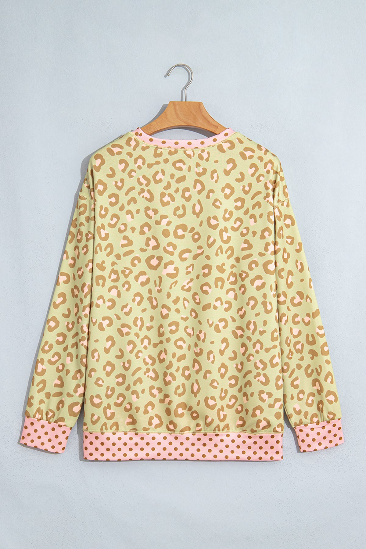 Khaki Leopard Polka Dot Colorblock Trim Long Sleeve Top PREORDER ETA 3 WEEKS