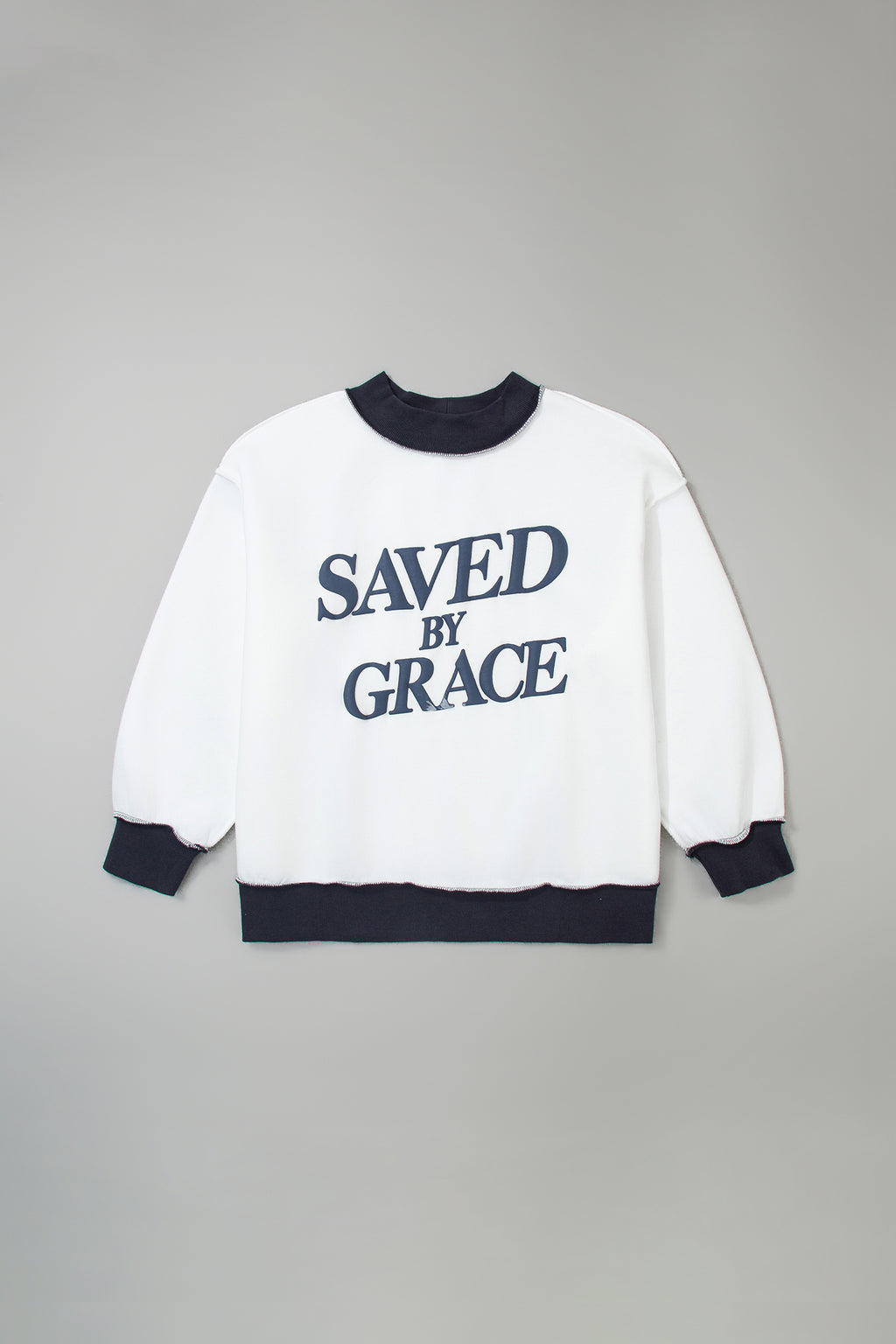 Beige SAVED BY GRACE Letter Print Color Block Mock Neck Plus Size Sweatshirt PREORDER ETA 3 WEEKS