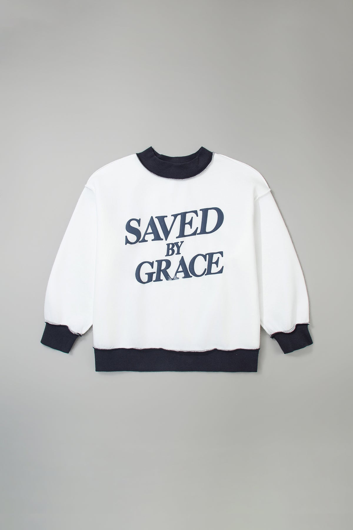 Beige SAVED BY GRACE Letter Print Color Block Mock Neck Plus Size Sweatshirt PREORDER ETA 3 WEEKS