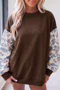 Coffee Camouflage Sleeve Crewneck Baggy Pullover Sweatshirt PREORDER ETA 3 WEEKS