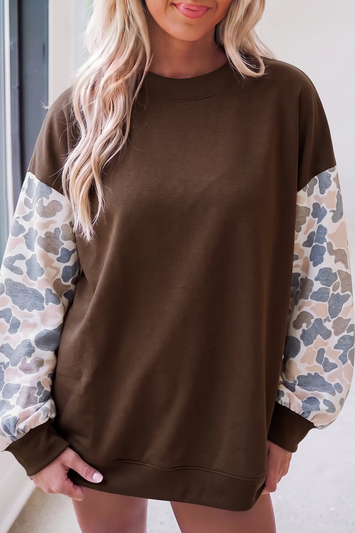 Coffee Camouflage Sleeve Crewneck Baggy Pullover Sweatshirt PREORDER ETA 3 WEEKS
