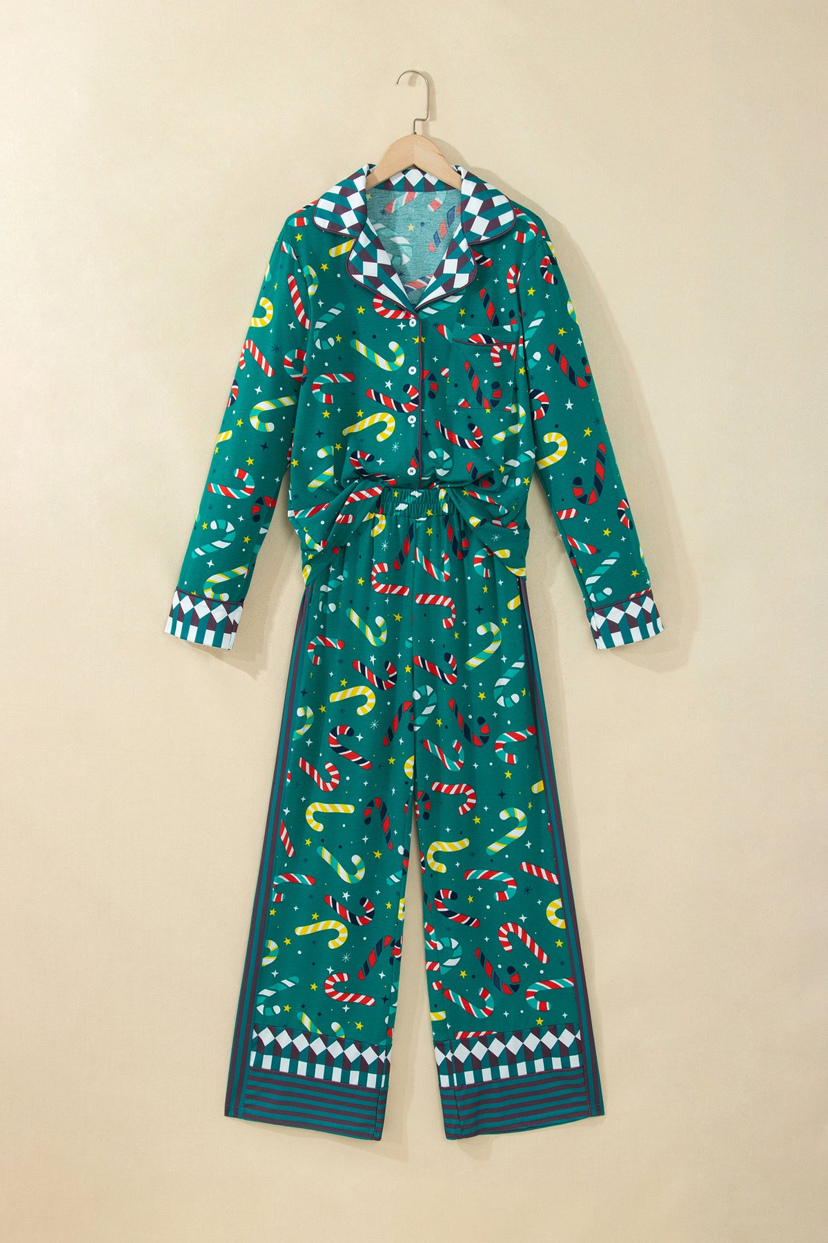 Green Abstract Candy Cane Print Long Sleeve Two Piece Lounge Set PREORDER ETA 3 WEEKS