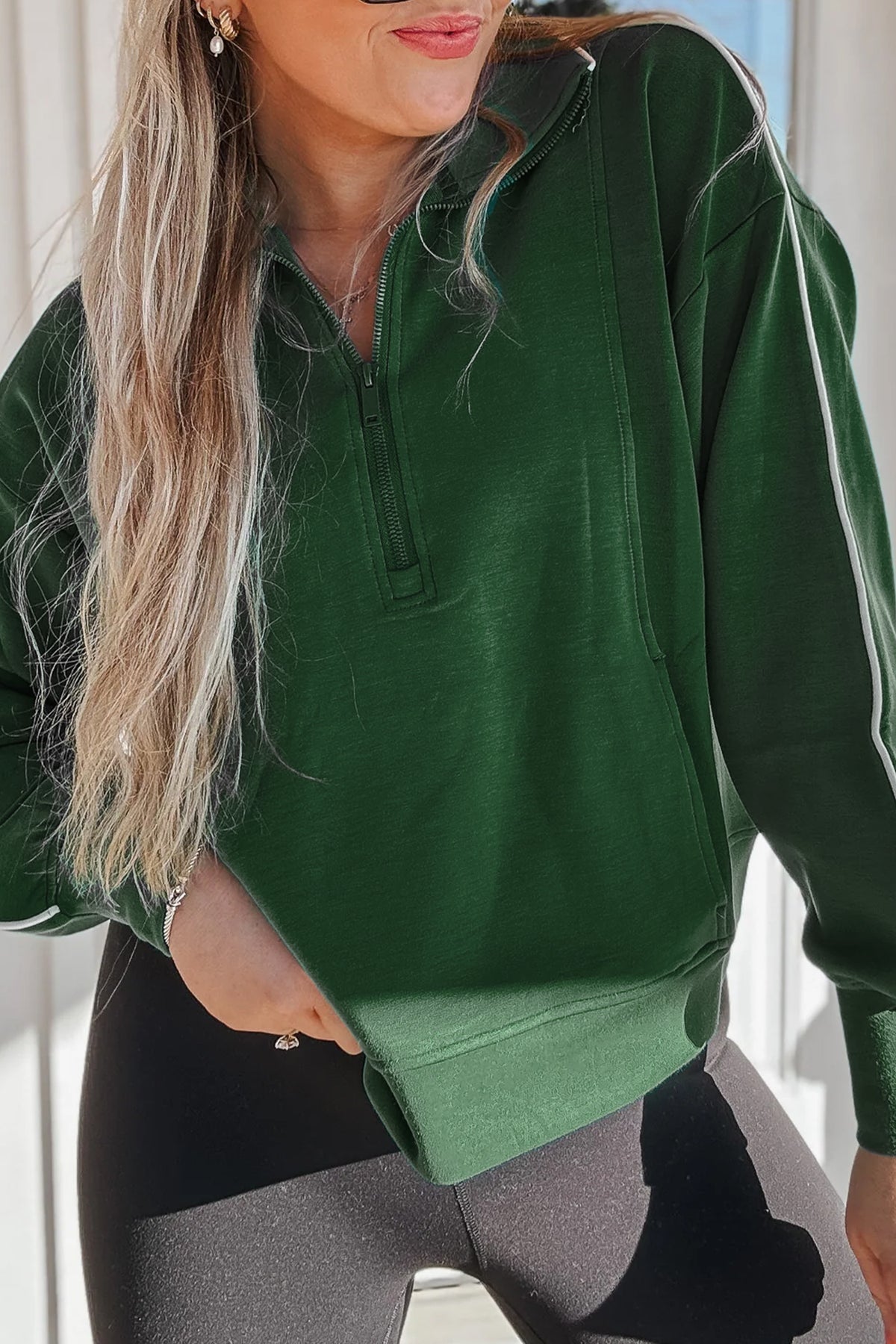 Sea Green High Neck Zip-Up Loose Fit Long Sleeve Sweatshirt PREORDER ETA 3 WEEKS