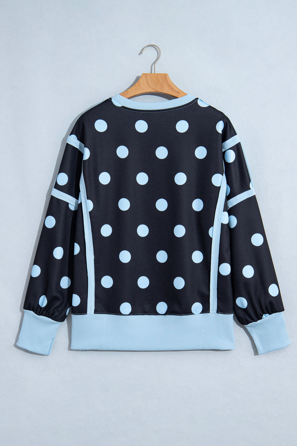 Black Polka Dot Contrast Patchwork Round Neck Baggy Sweatshirt PREORDER ETA 3 WEEKS