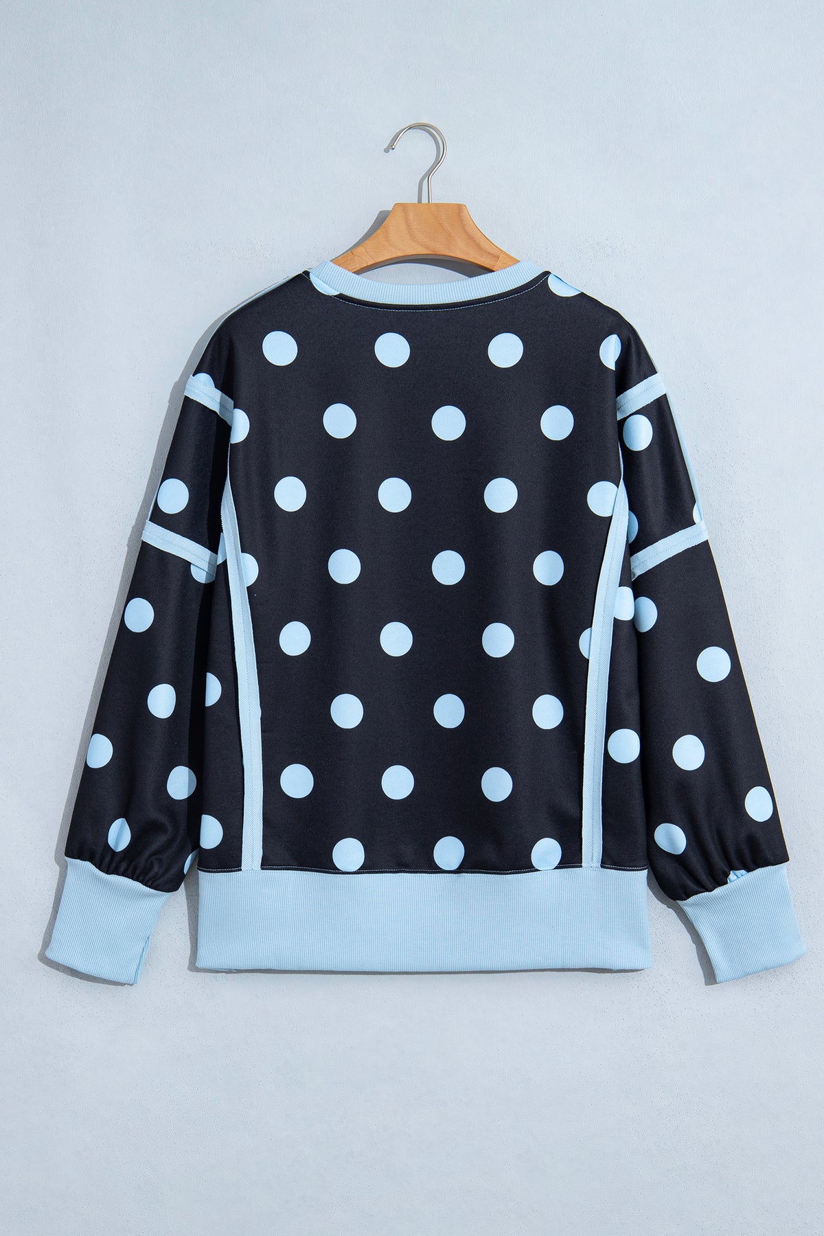 Black Polka Dot Contrast Patchwork Round Neck Baggy Sweatshirt PREORDER ETA 3 WEEKS