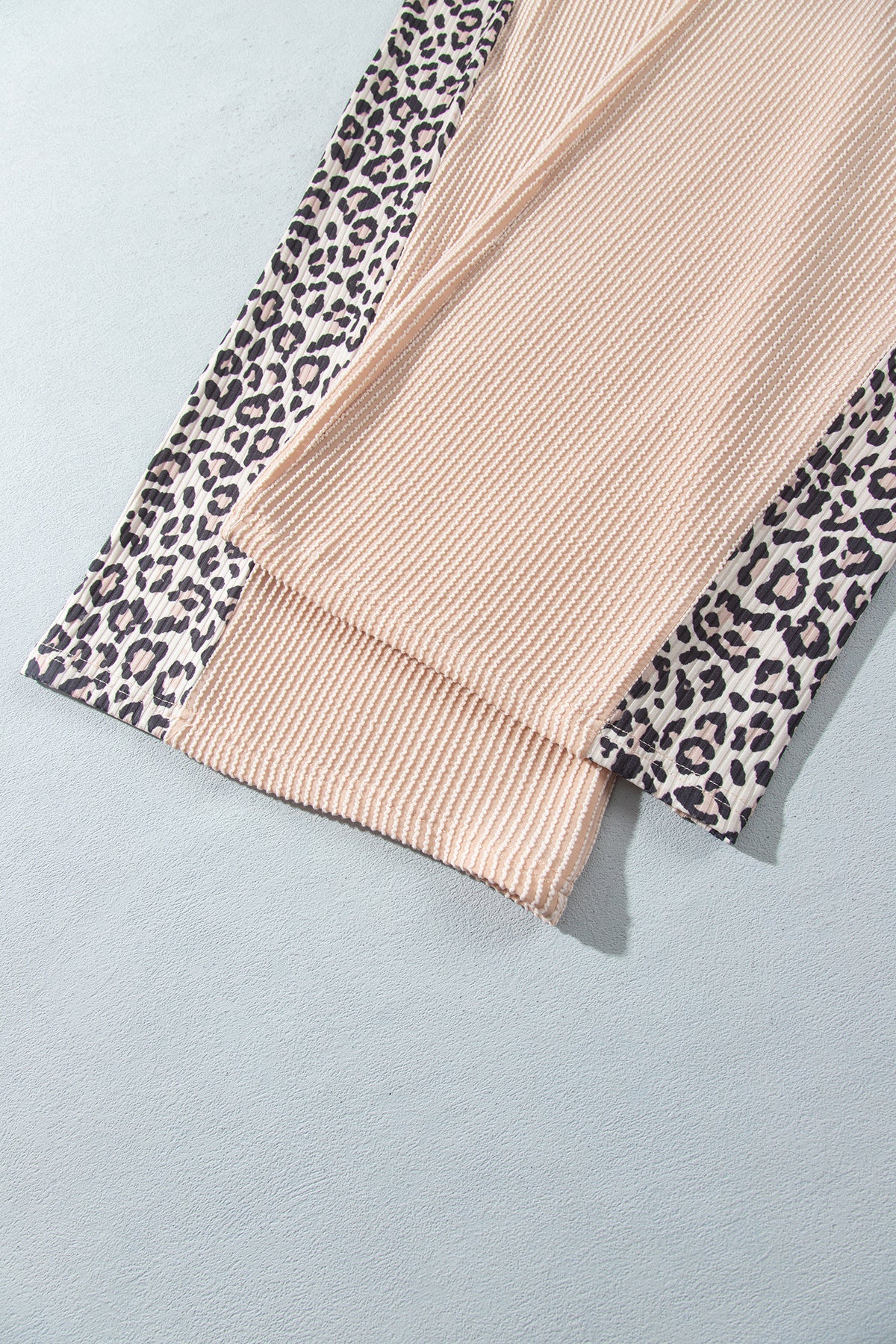 Parchment Leopard Print Twisted Ribbed Patchwork Long Sleeve Top Loose Pant Set PREORDER ETA 3 WEEKS