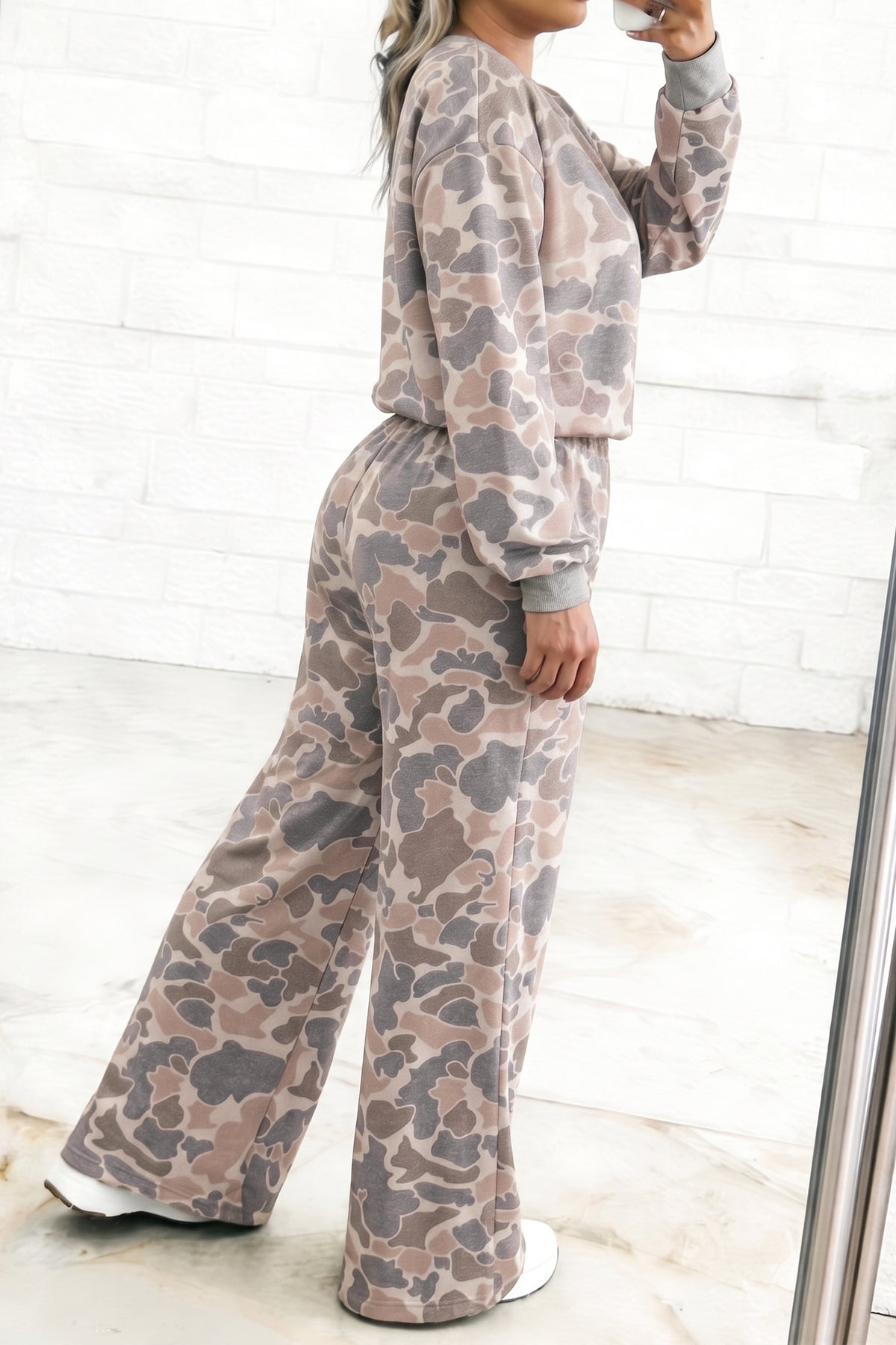 Multicolour Camouflage Long Sleeve Round Neck Two-Piece Plus Size Set PREORDER ETA 3 WEEKS