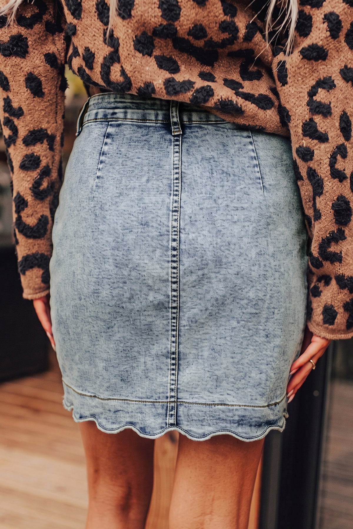 Myosotis Scalloped Detail Button Front Short Denim Skirt PREORDER ETA 3 WEEKS