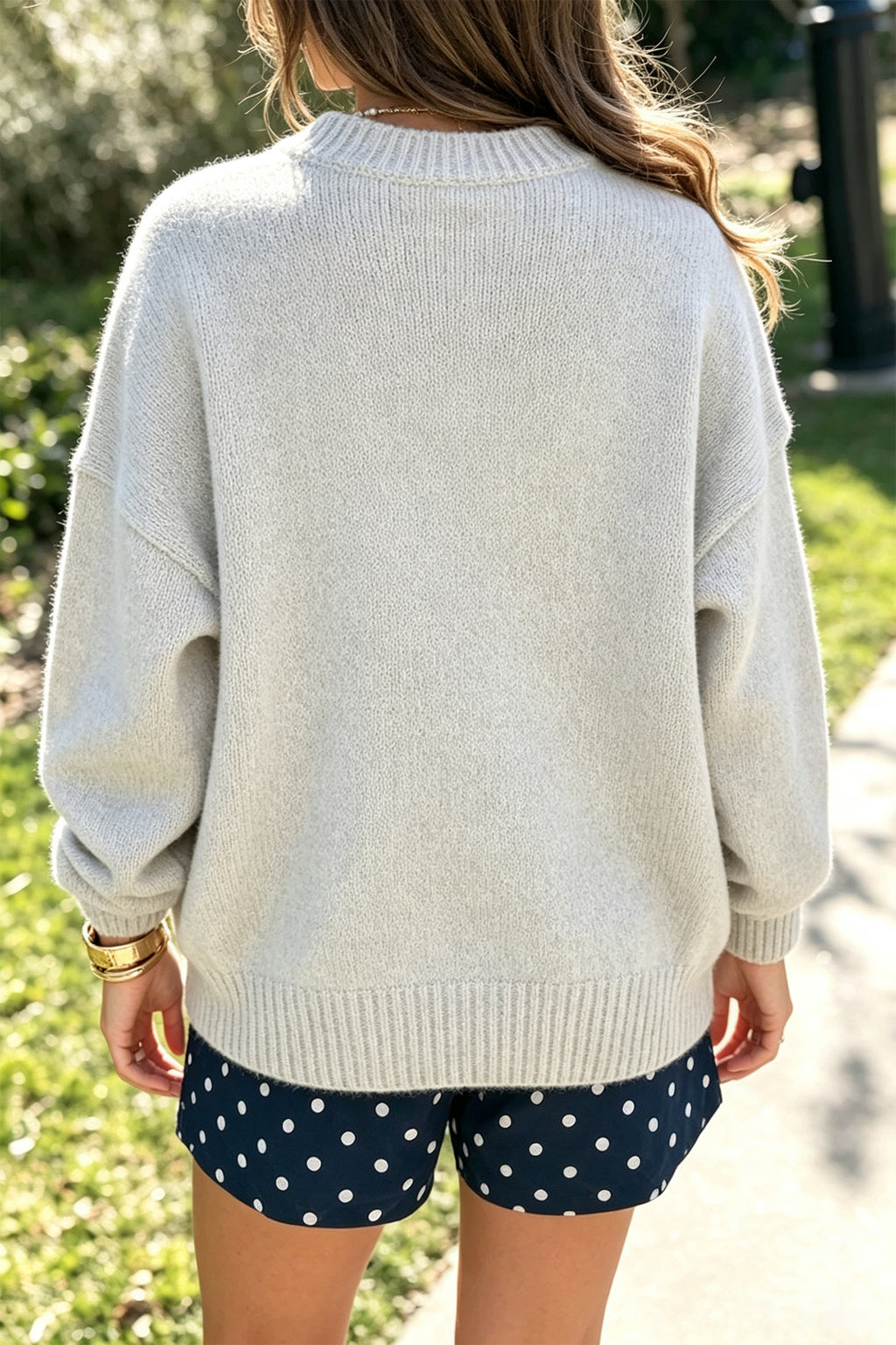 Light Grey Flying Mallard Pattern Round Neck Drop Shoulder Knit Sweater PREORDER ETA 3 WEEKS