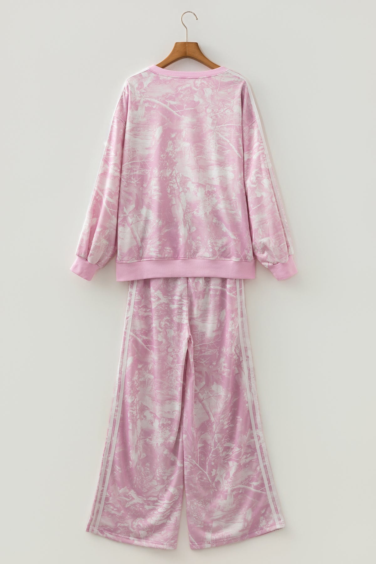 Pink Abstract Print Side Stripe Detail Long Sleeve Top Loose Pants Set PREORDER ETA 3 WEEKS