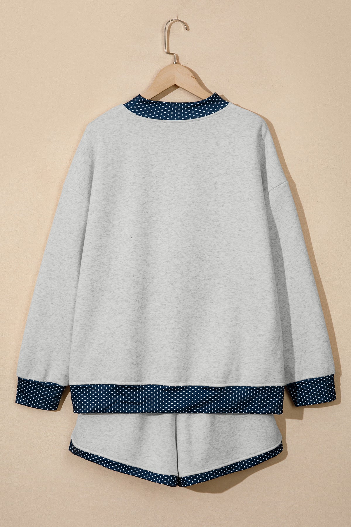 Light Grey Polka Dot Patchwork Mock Neck Pullover Casual Shorts Set PREORDER ETA 3 WEEKS
