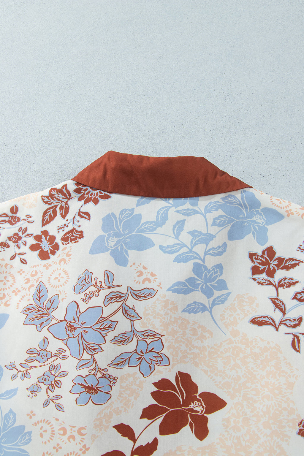 White Plus Size Floral Print Contrast Collar V Neck Long Sleeve Blouse PREORDER ETA 3 WEEKS