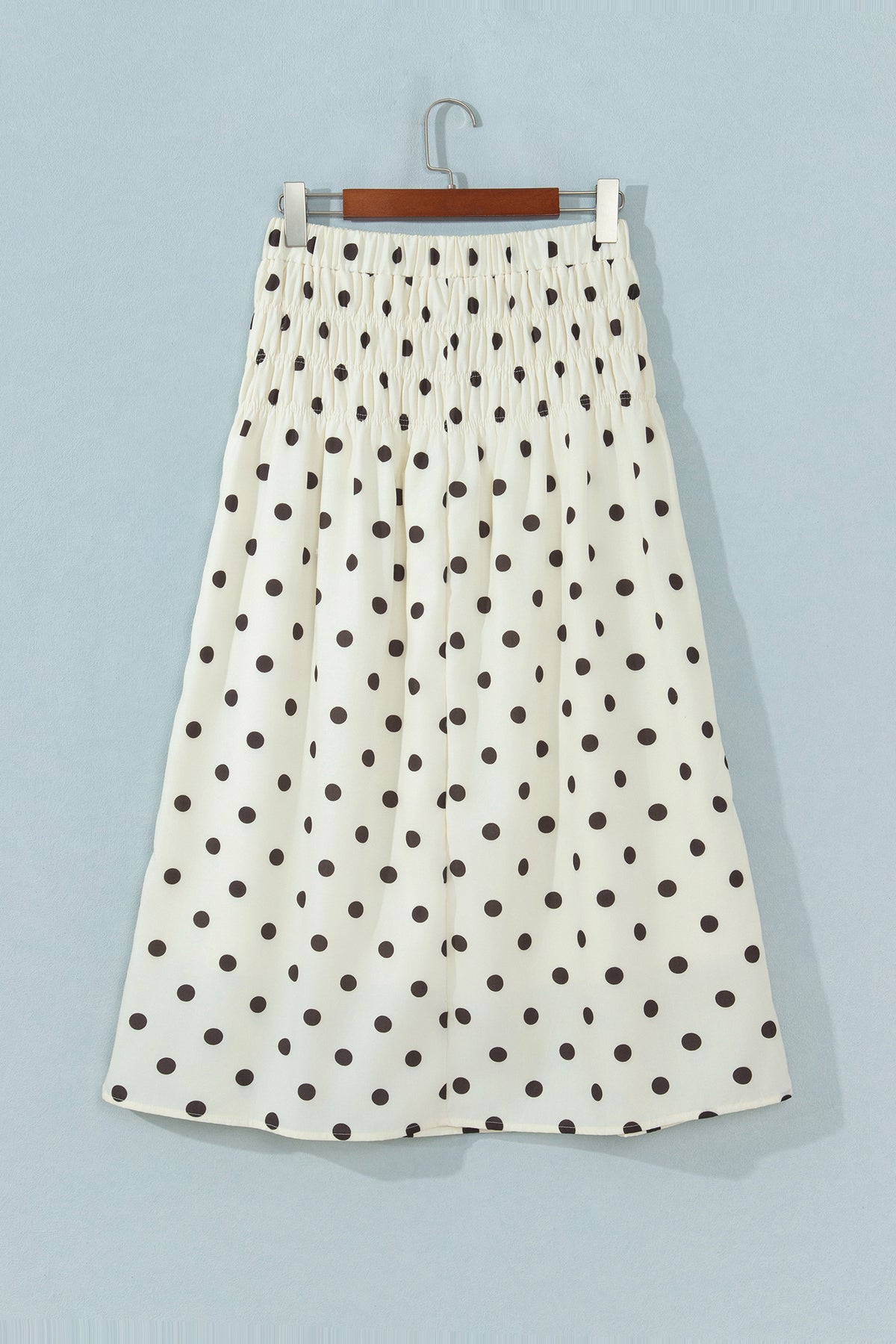 Beige Stripe Polka Dot Print Smocked High Waist Long Skirt PREORDER ETA 3 WEEKS