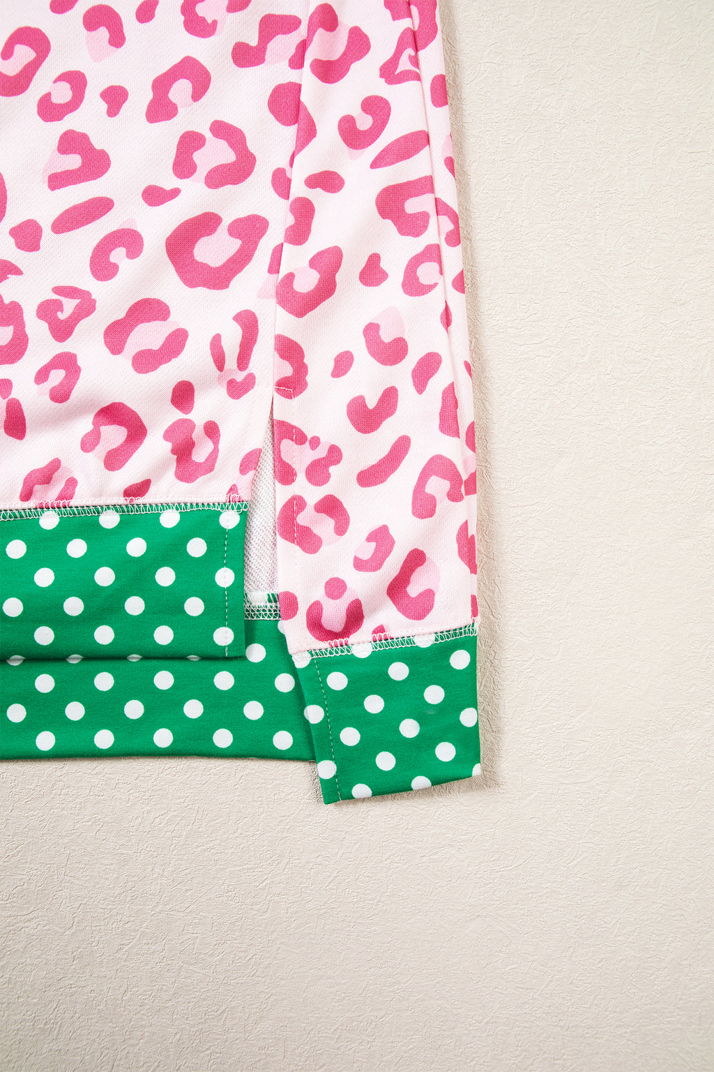 Pink Leopard Polka Dot Colorblock Trim Long Sleeve Top PREORDER ETA 3 WEEKS