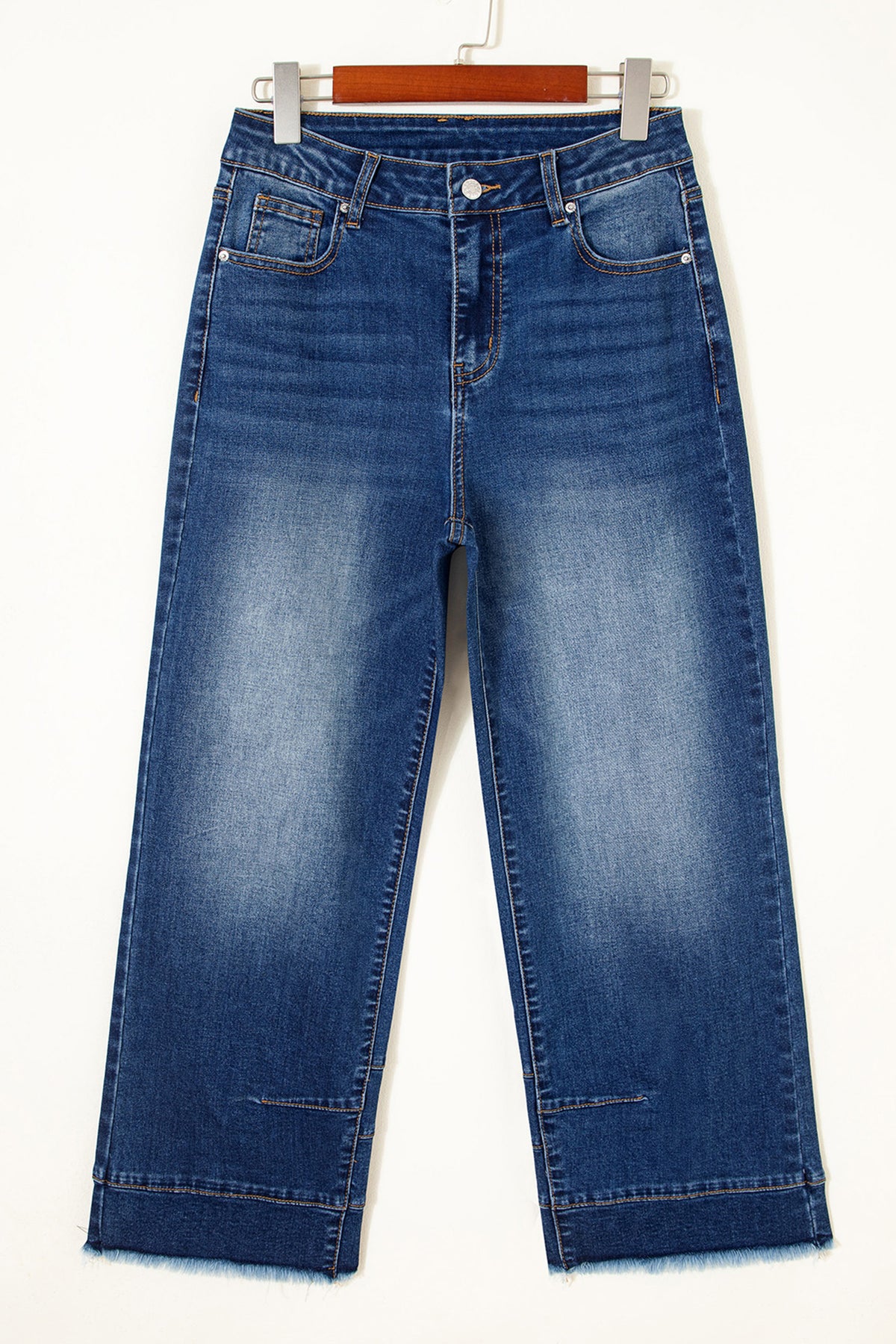 Sky Blue Chic Seam Detail Raw Hem Ankle Length Jeans PREORDER ETA 3 WEEKS