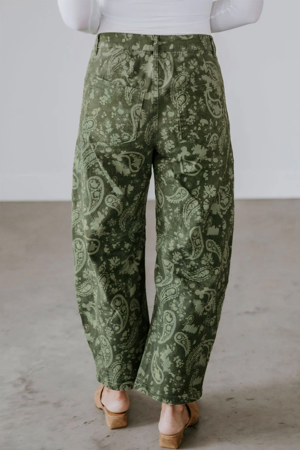 Green Paisley Print Harem Denim Pants PREORDER ETA 3 WEEKS
