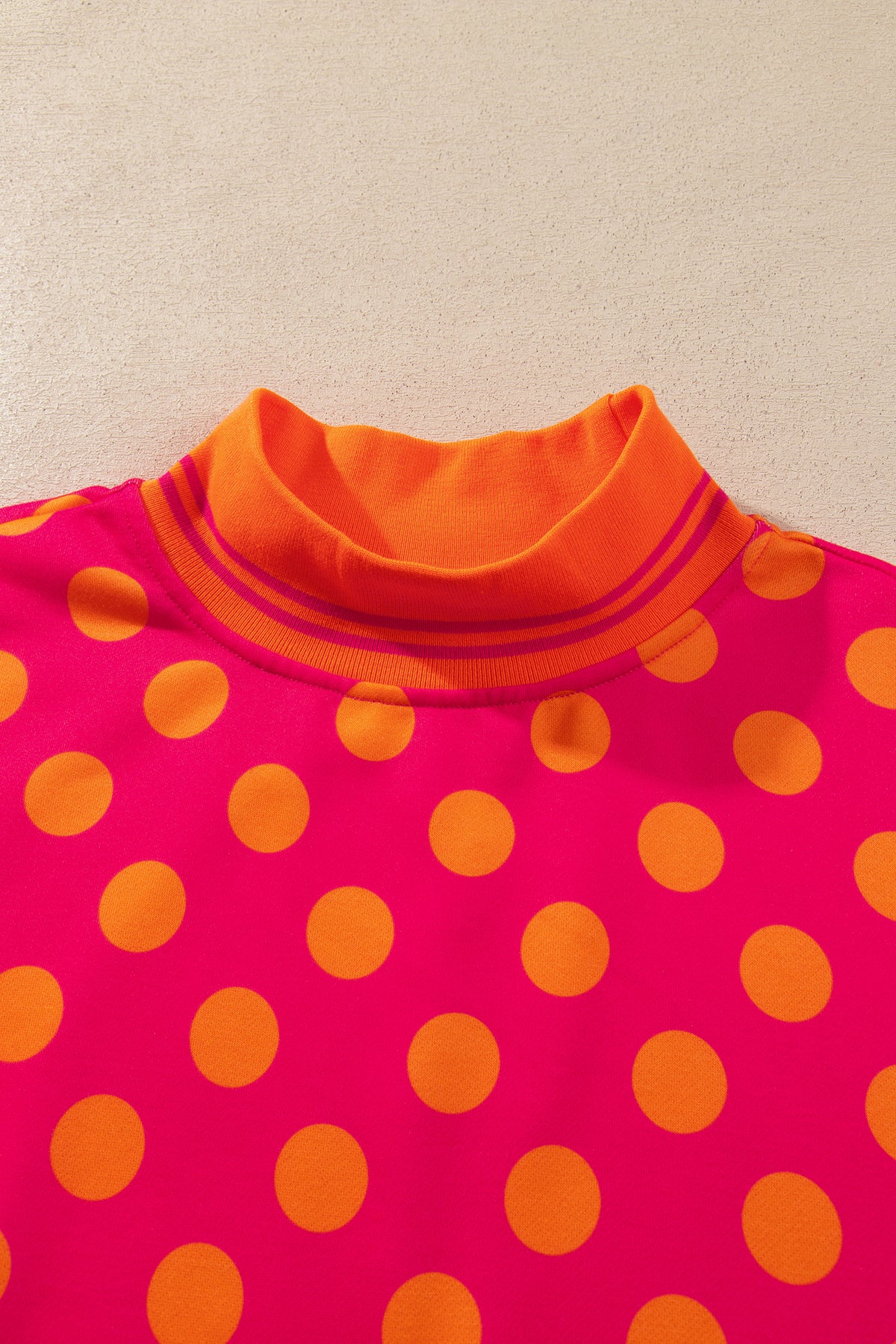 Rose Polka Dot Striped Trim Mock Neck Sweatshirt PREORDER ETA 3 WEEKS