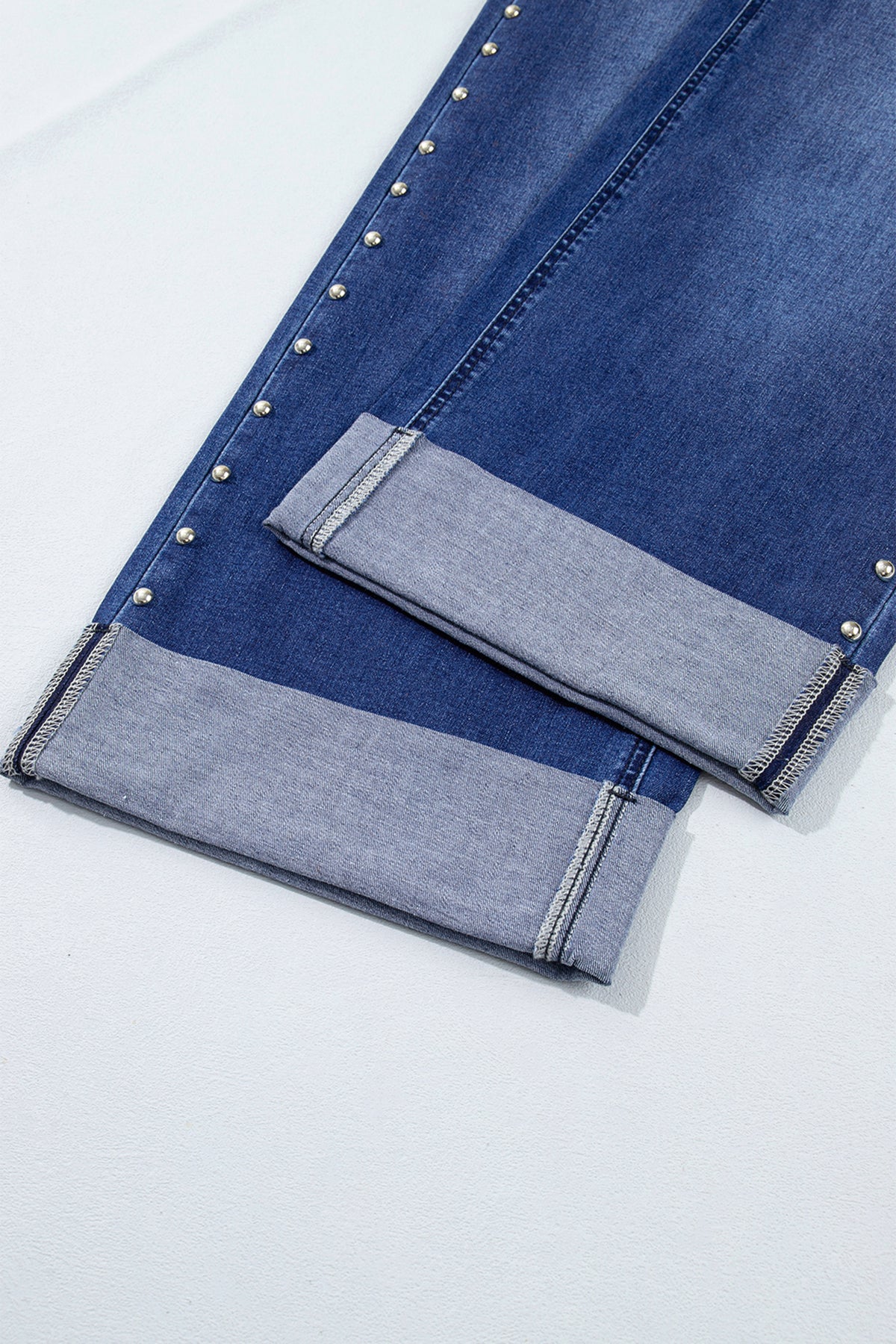 Navy Blue Studded Detail Straight Leg Casual Loose Jeans PREORDER ETA 3 WEEKS
