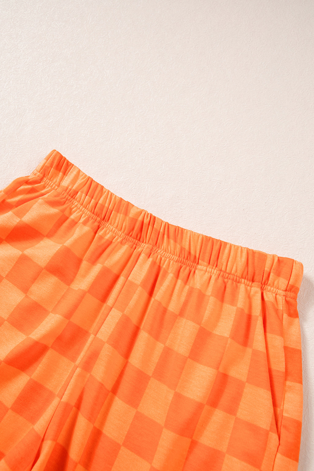 Orange Plaid Checkered Long Sleeve Crop Top Elastic Waist Shorts Two Piece Set PREORDER ETA 3 WEEKS