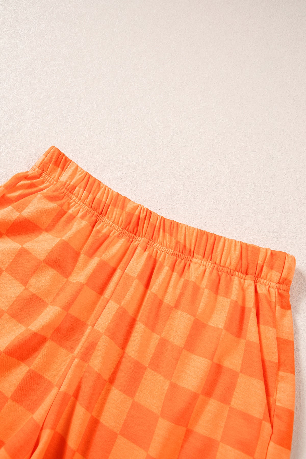 Orange Plaid Checkered Long Sleeve Crop Top Elastic Waist Shorts Two Piece Set PREORDER ETA 3 WEEKS