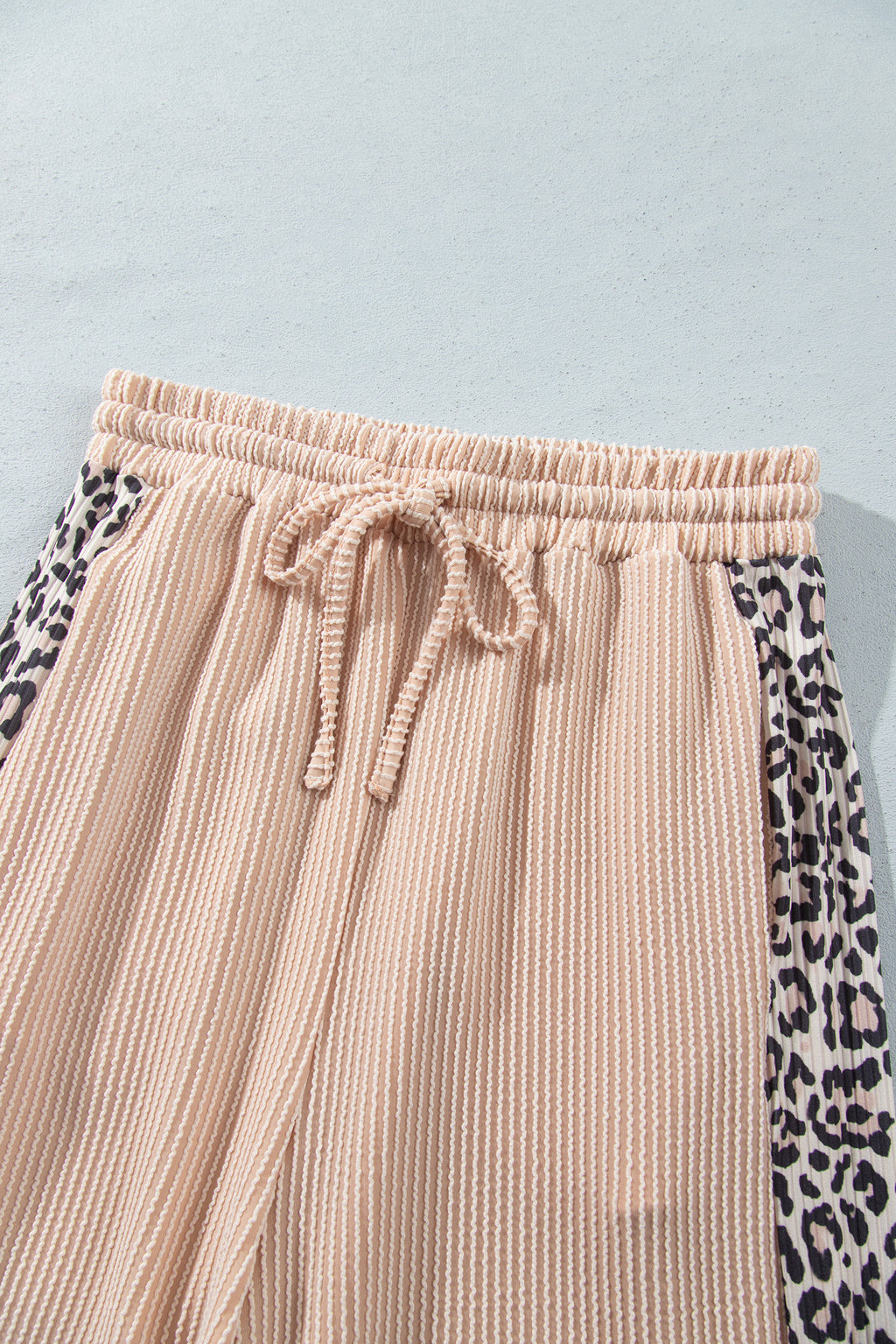 Parchment Leopard Print Twisted Ribbed Patchwork Long Sleeve Top Loose Pant Set PREORDER ETA 3 WEEKS