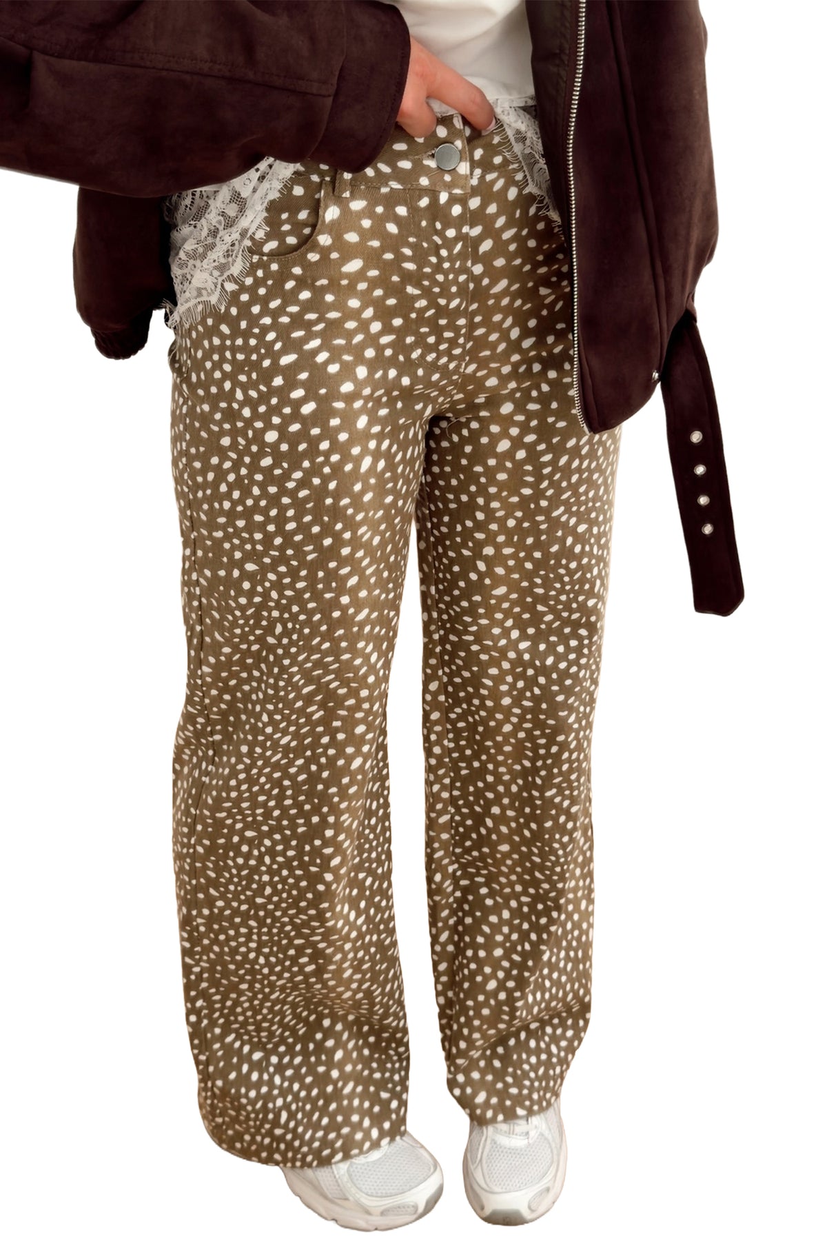 Brown Cheetah Print Pocketed Casual Shift Jeans PREORDER ETA 3 WEEKS