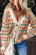 Multicolour Dotty Pattern Knit Button Front V Neck Sweater Cardigan PREORDER ETA 3 WEEKS