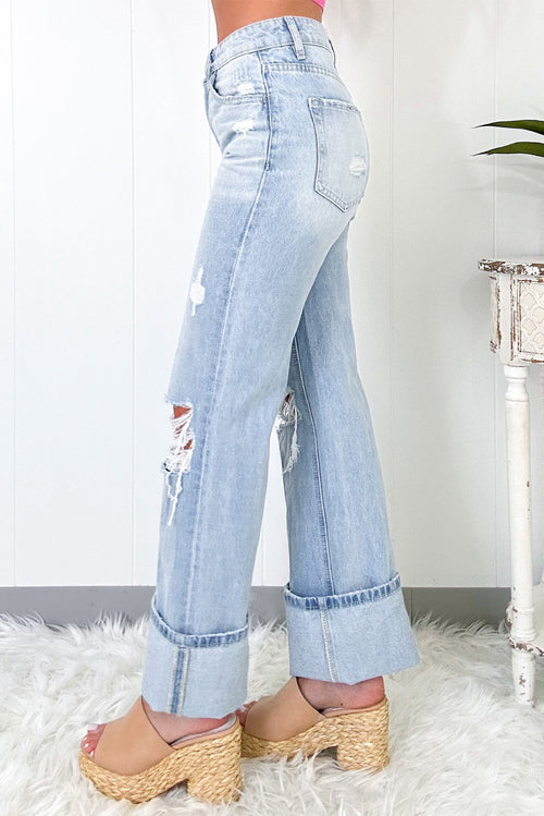 Beau Blue Light Wash Distressed Straight Jeans PREORDER ETA 3 WEEKS