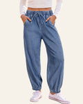 Dusk Blue Elastic Waist Harem Ankle Length Jeans