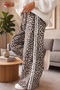 Beige Plus Size Leopard Print Side Stripes Detail Casual Pants PREORDER ETA 3 WEEKS