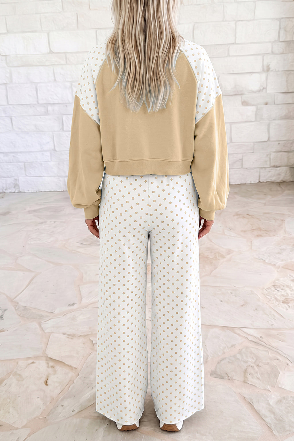 Green Polka Dot Patchwork Colorblock Long Sleeve Casual Two Piece Pants Set PREORDER ETA 3 WEEKS