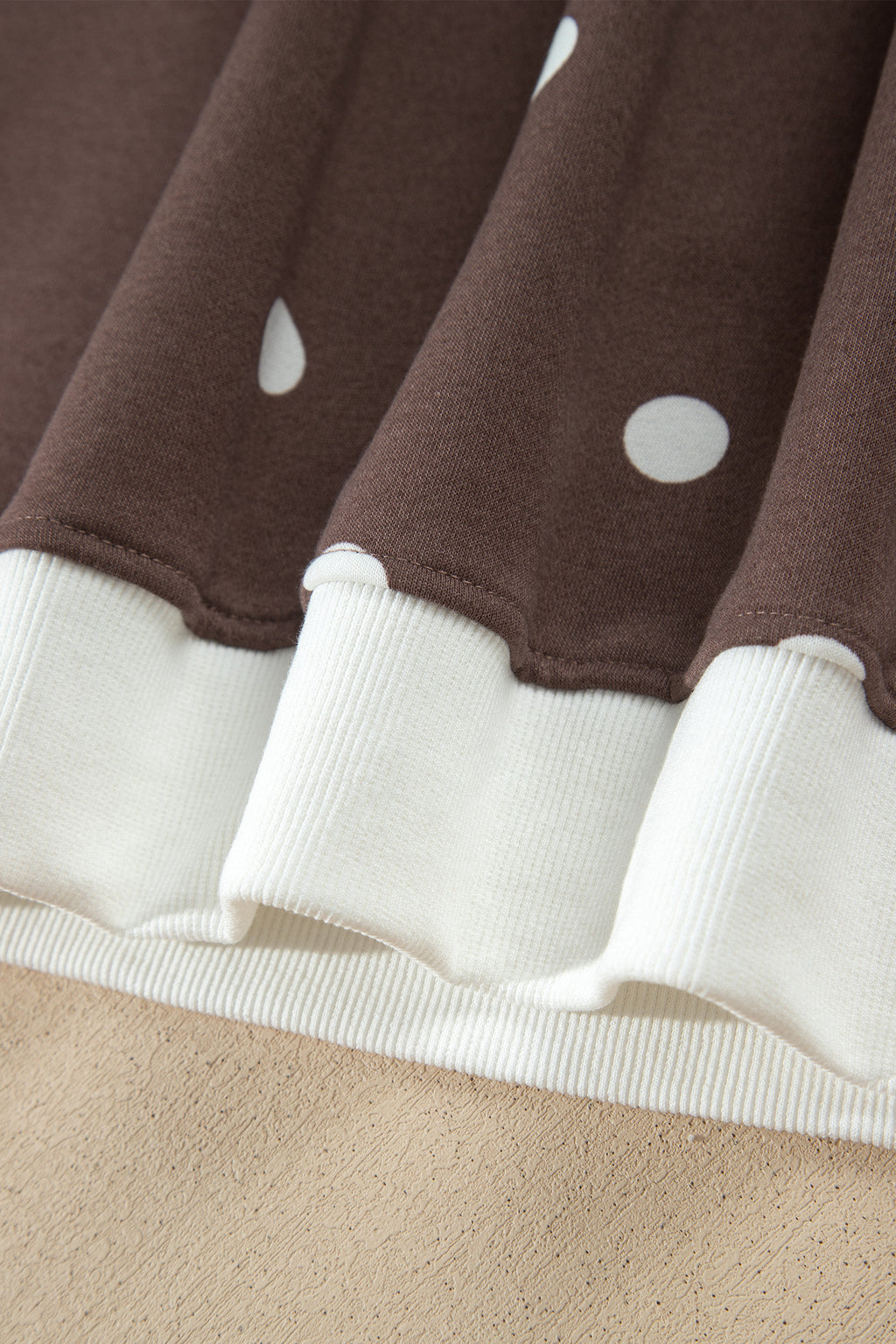 Brown Polka Dot Ribbed Trim Long Sleeve Top Casual Short Set PREORDER ETA 3 WEEKS