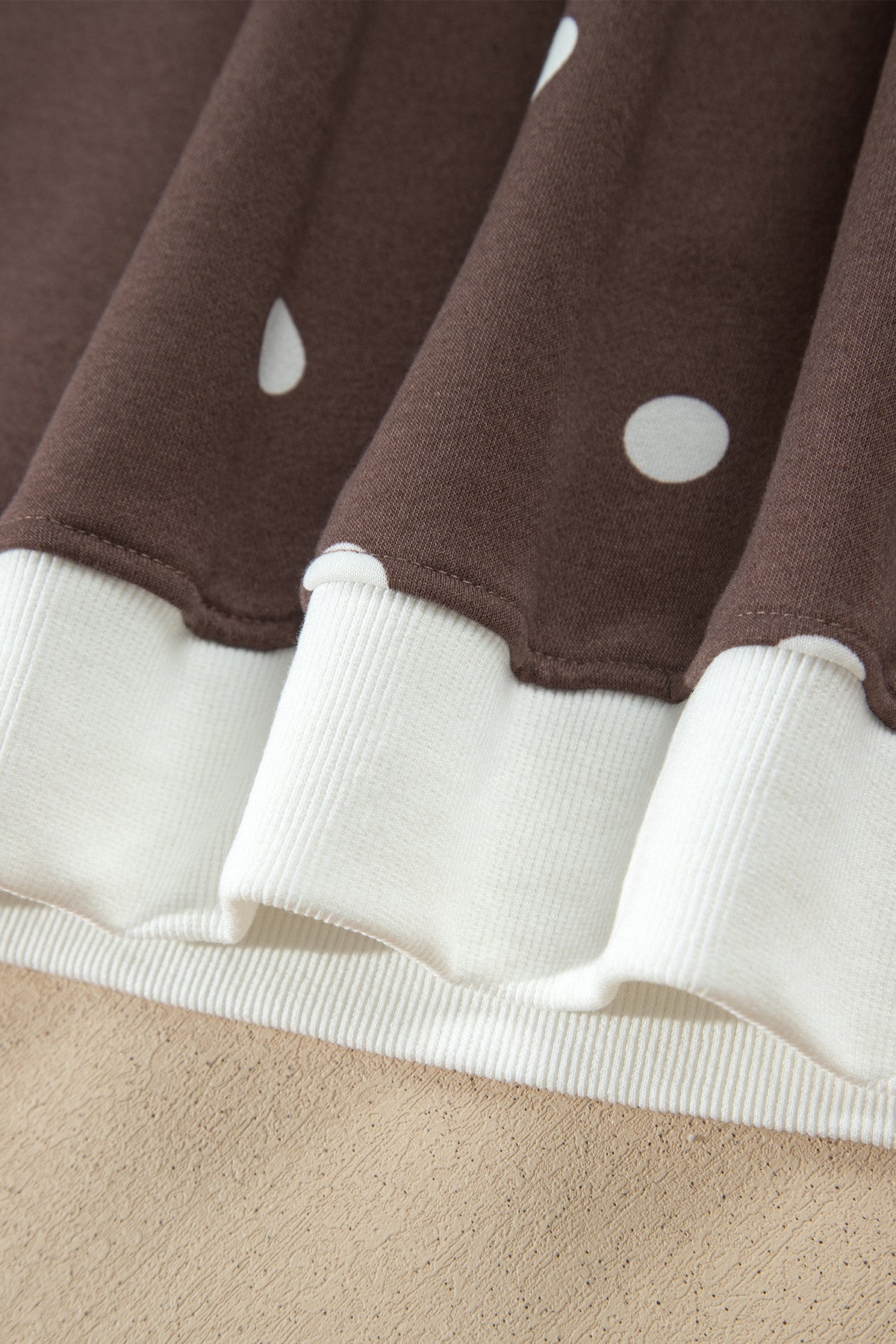 Brown Polka Dot Ribbed Trim Long Sleeve Top Casual Short Set PREORDER ETA 3 WEEKS