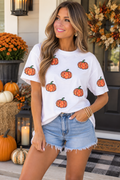 Star Pumpkin Sequin Round Neck Tee READY TO SHIP