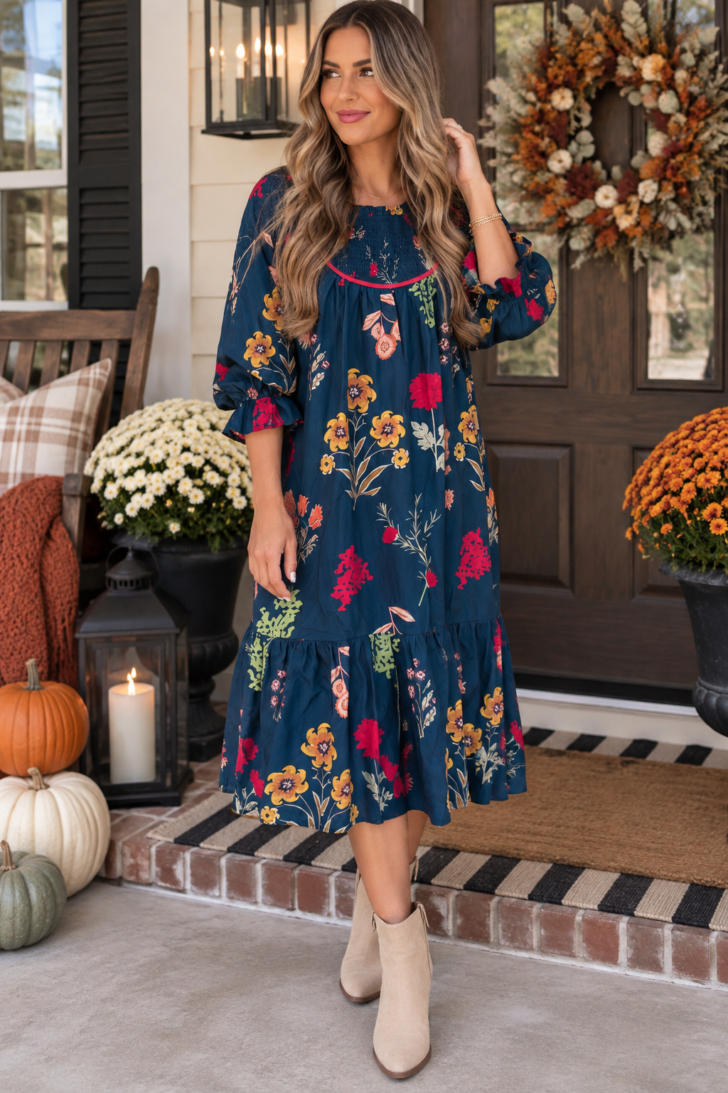 Blue Floral Print  Midi Dress PREORDER ETA 3 WEEKS
