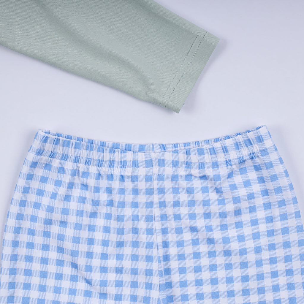 Sage cow hand smocked gingham pants set