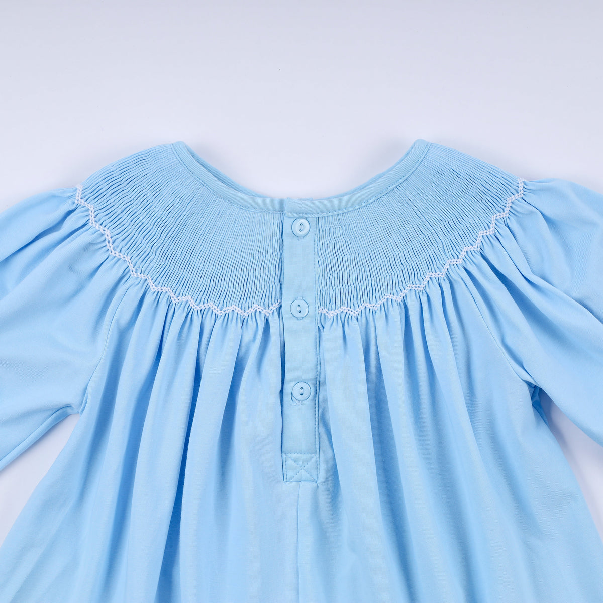 Blue nativity hand smocked ruffle pants set