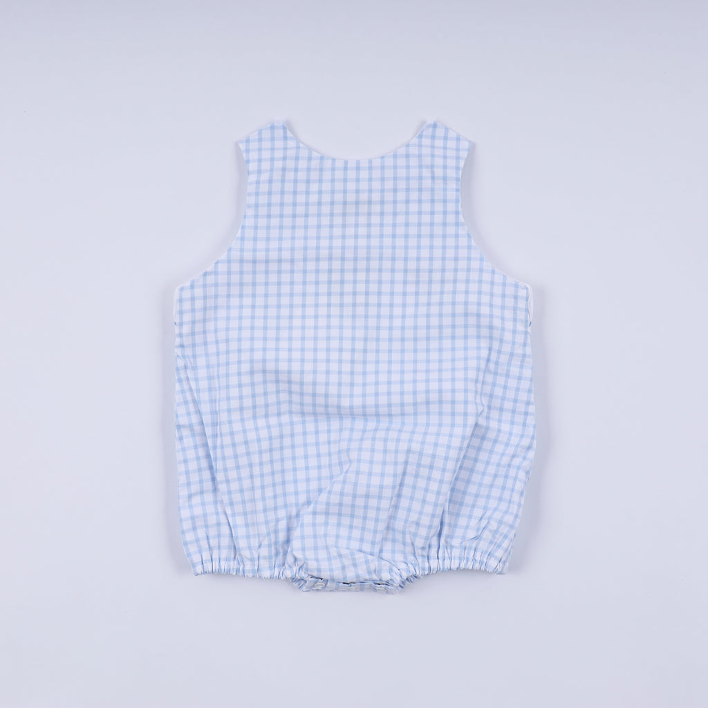 Blue character hand smocked gingham bubble