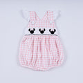 Pink character hand smocked gingham ruffle bubble