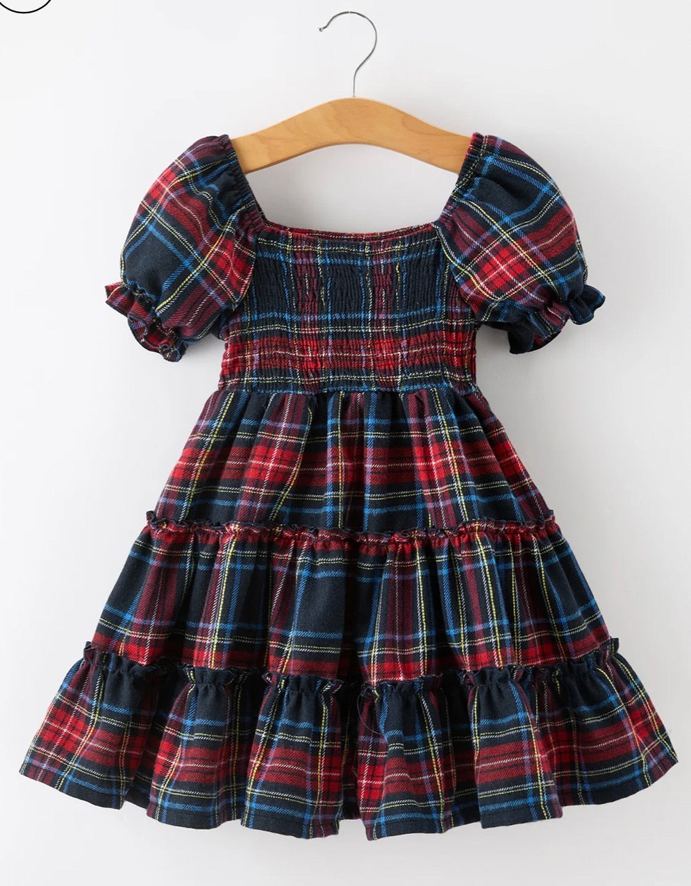 Kids Christmas plaid smocked dress