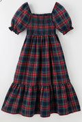 Mom Christmas plaid smocked dress