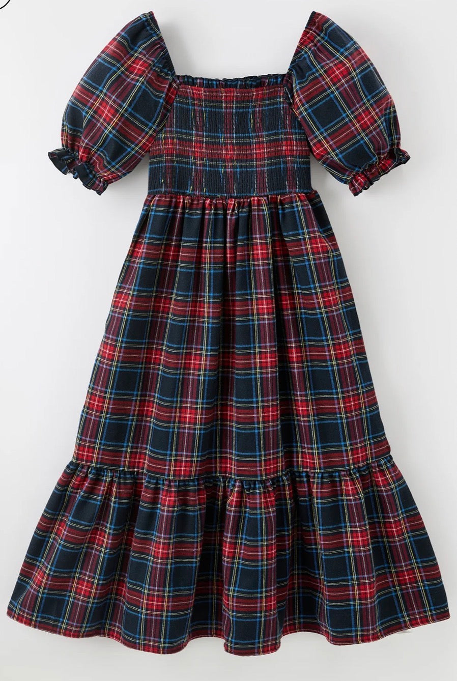Mom Christmas plaid smocked dress