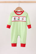 Green christmas grinch embroidery boy romper