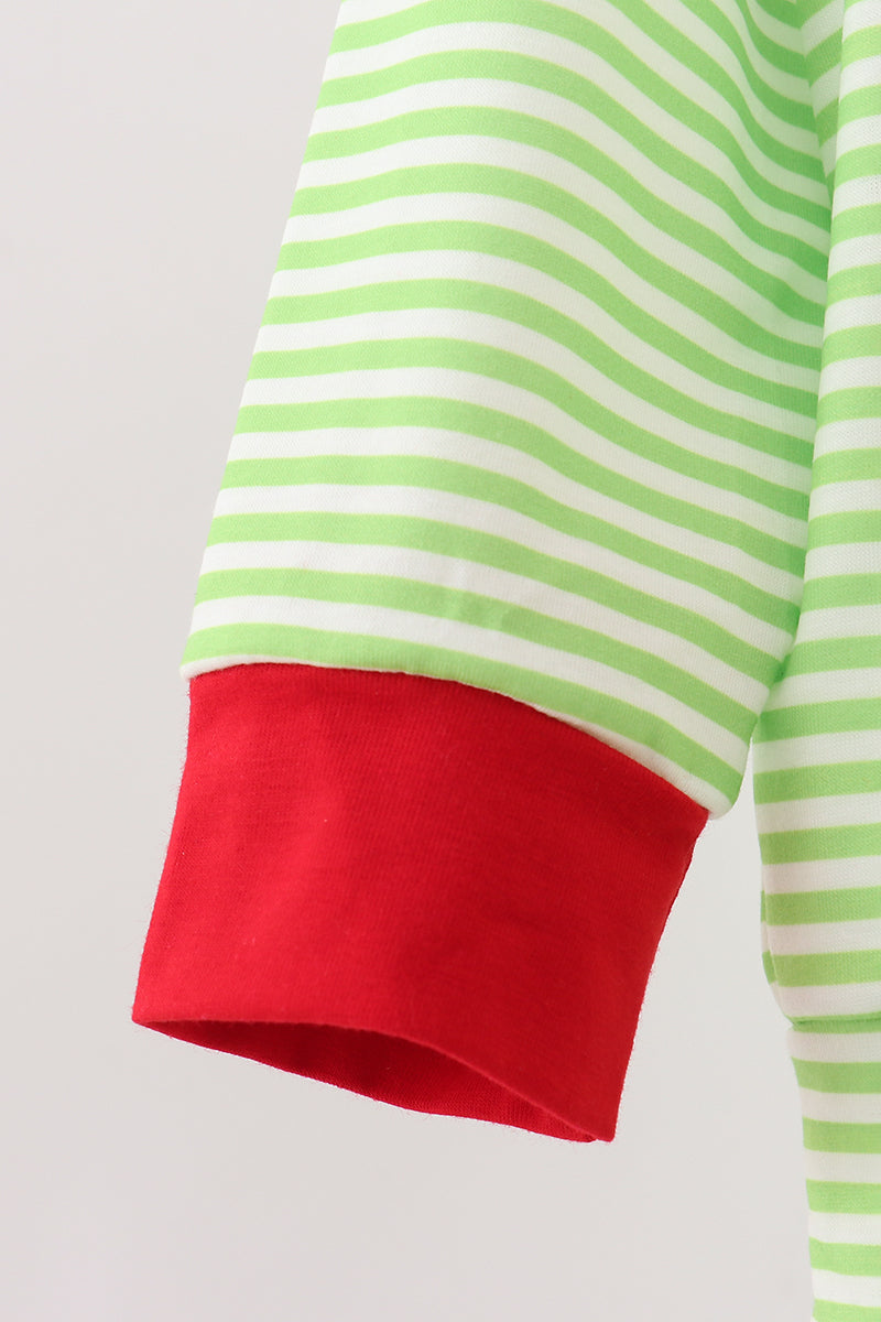 Green christmas grinch embroidery boy top