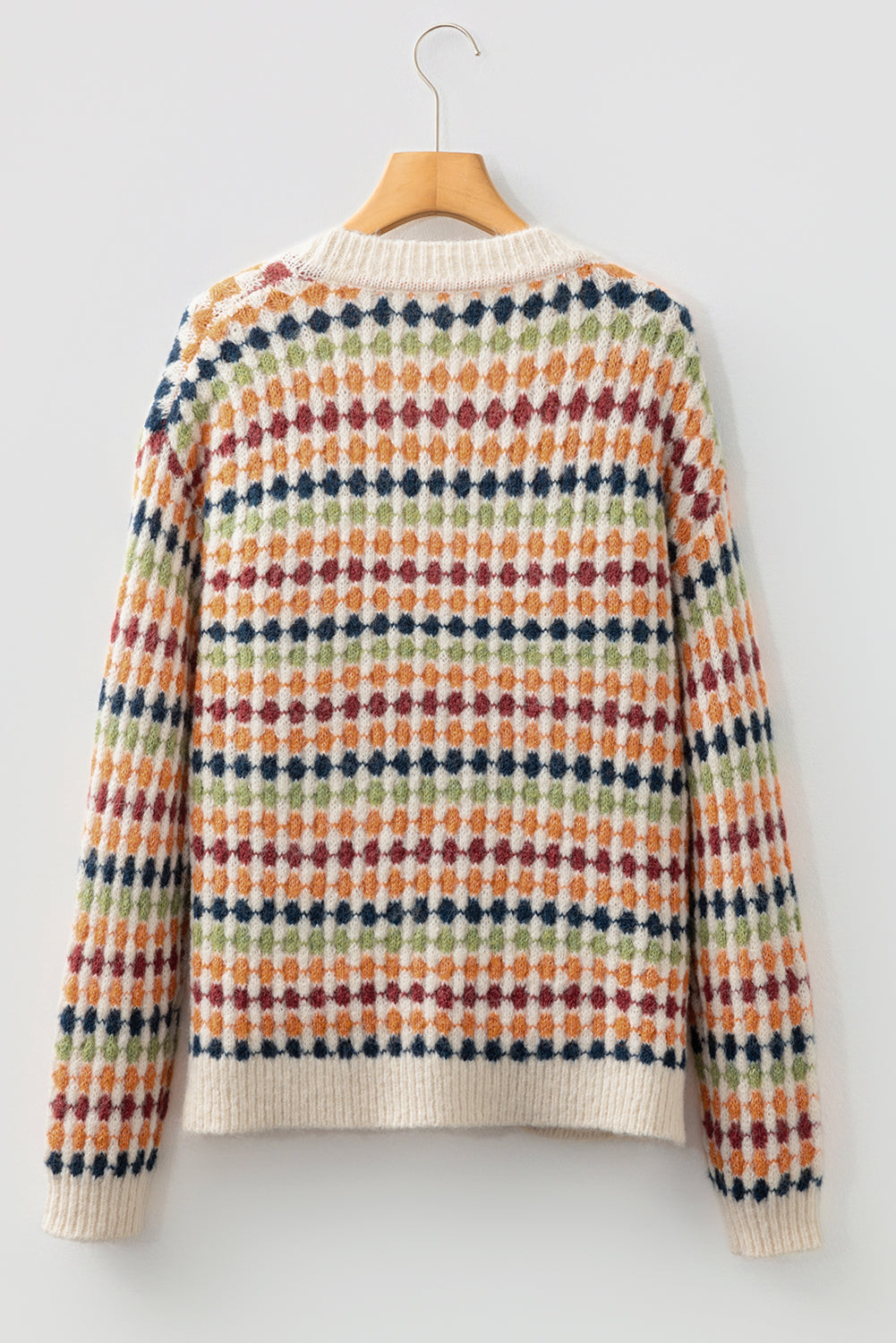 Multicolour Dotty Pattern Knit Button Front V Neck Sweater Cardigan PREORDER ETA 3 WEEKS