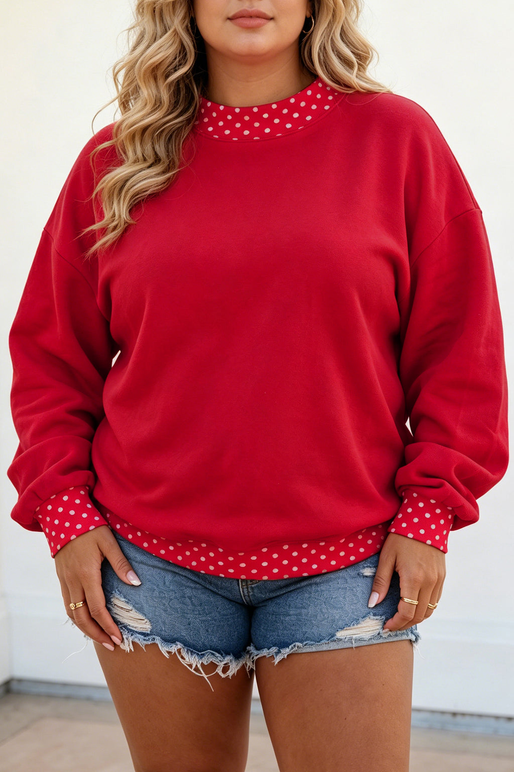 Brown Polka Dot Patchwork Round Neck Plus Size Sweatshirt PREORDER ETA 3 WEEKS