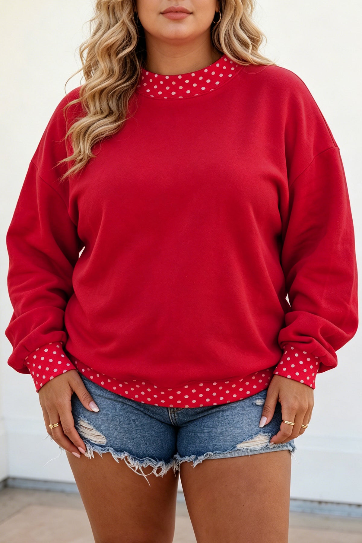 Brown Polka Dot Patchwork Round Neck Plus Size Sweatshirt PREORDER ETA 3 WEEKS